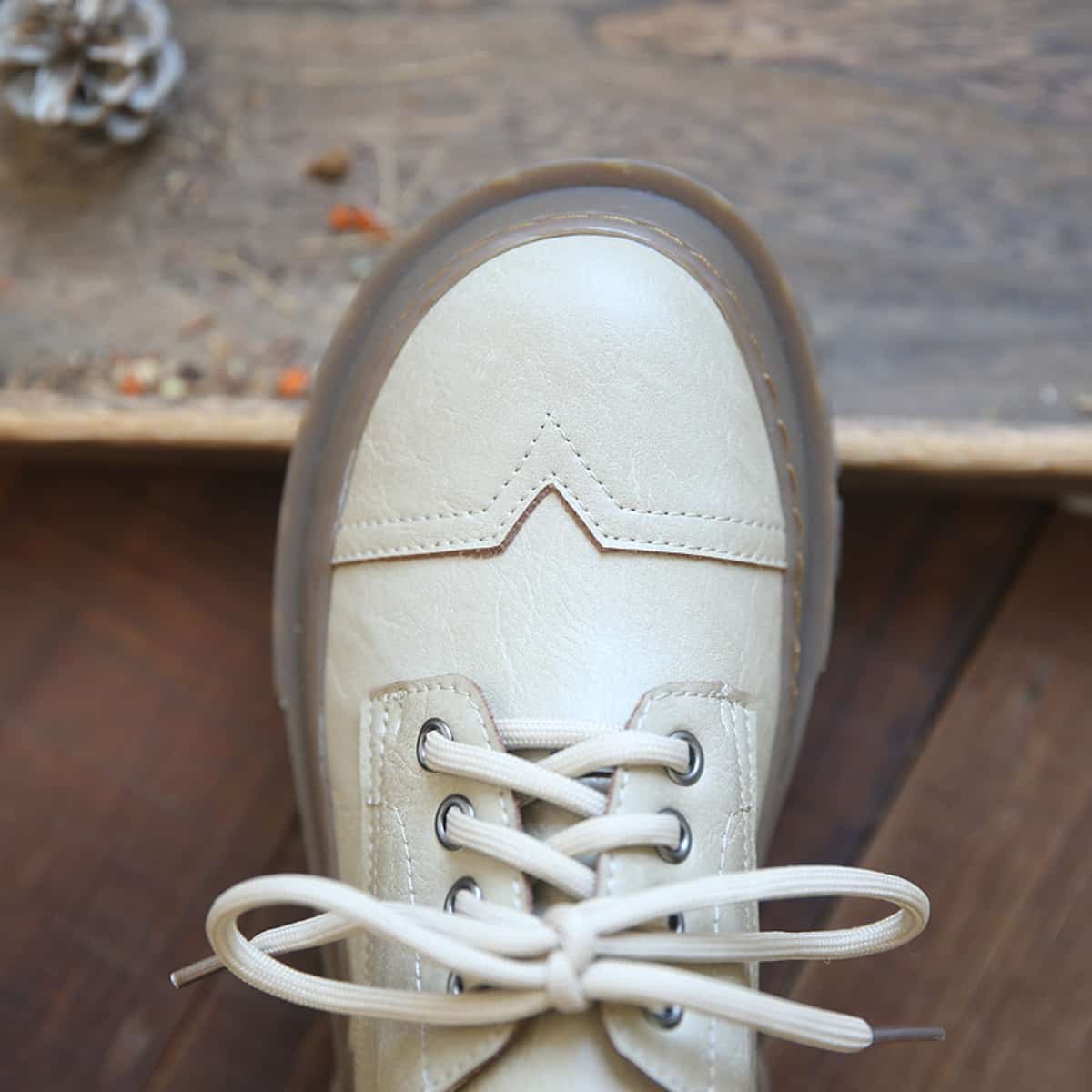 Round head lace-up platform big head shoes Spring student medium heel black shoes single shoes