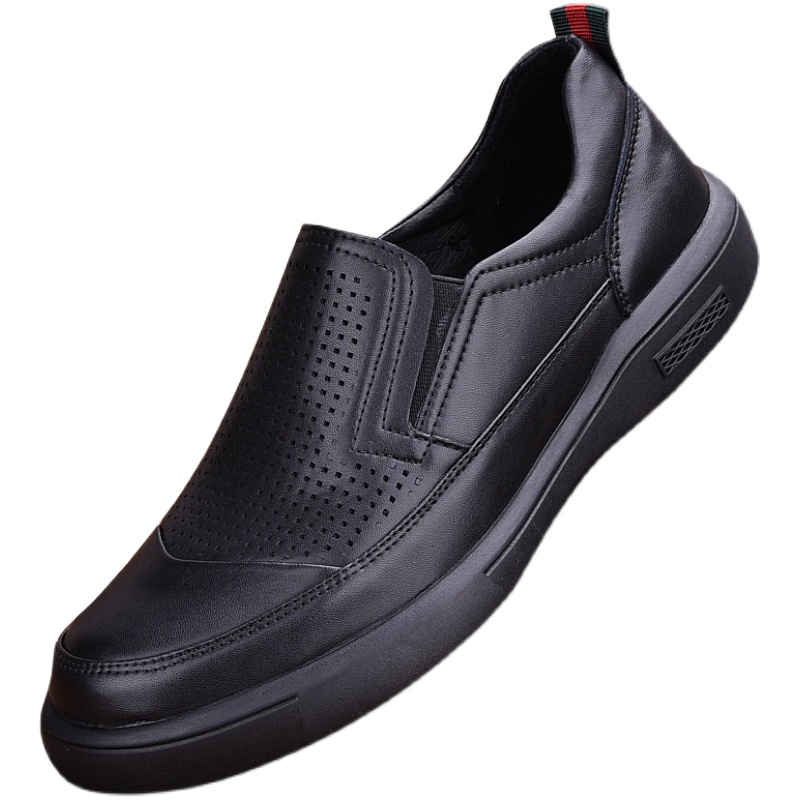 Genuine leather summer perforated breathable hollow leather shoes men's thick-soled first-layer cowhide wear-resistant wide-foot hole shoes