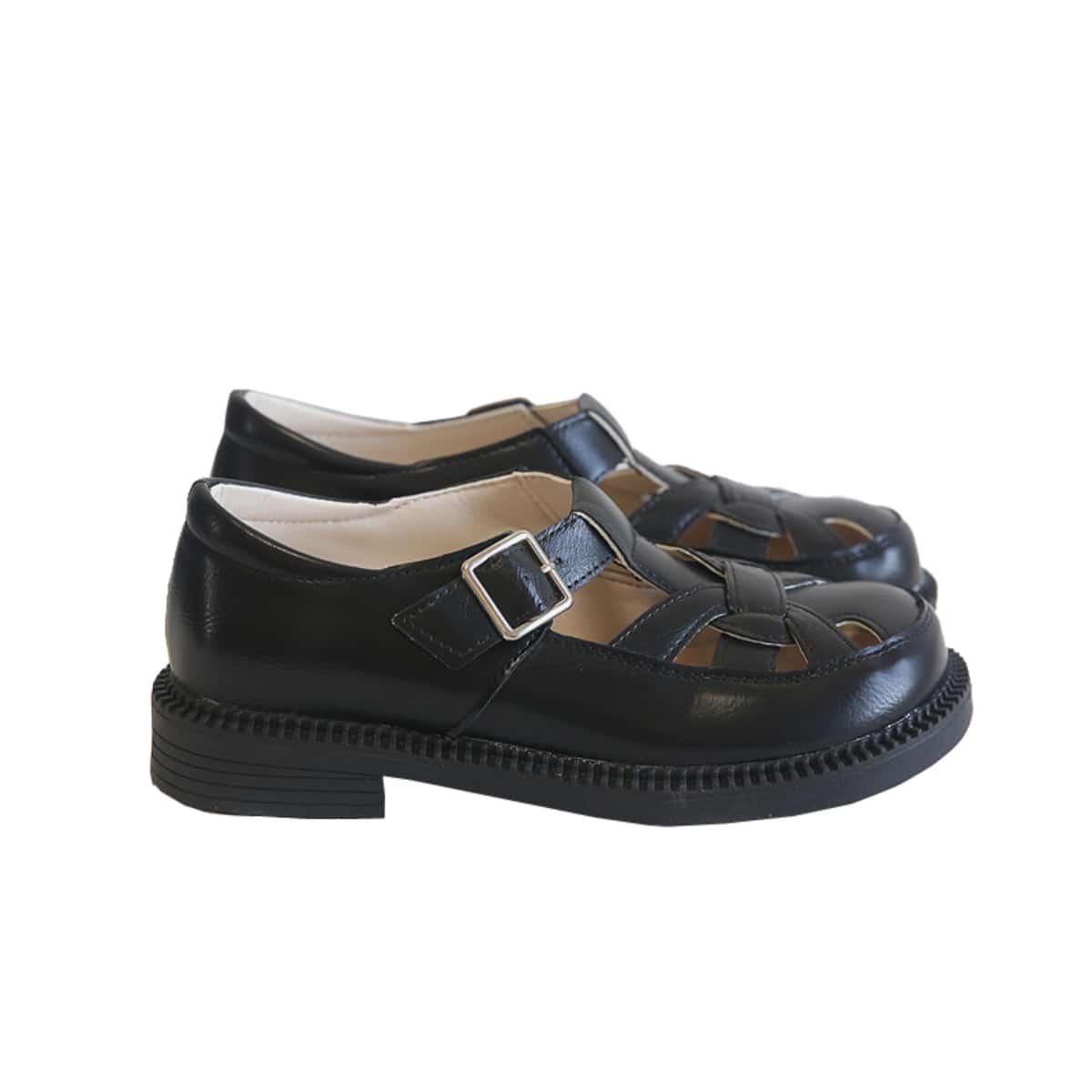 Hollow woven bag head Roman sandals summer T-button low heel breathable small leather shoes