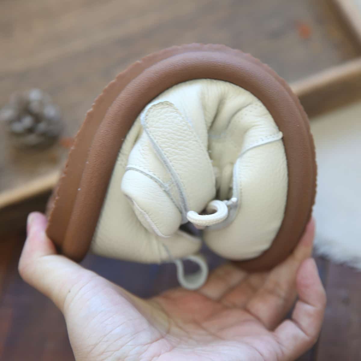 Leather round head lace-up single shoes Velcro low heel soft sole versatile little white shoes