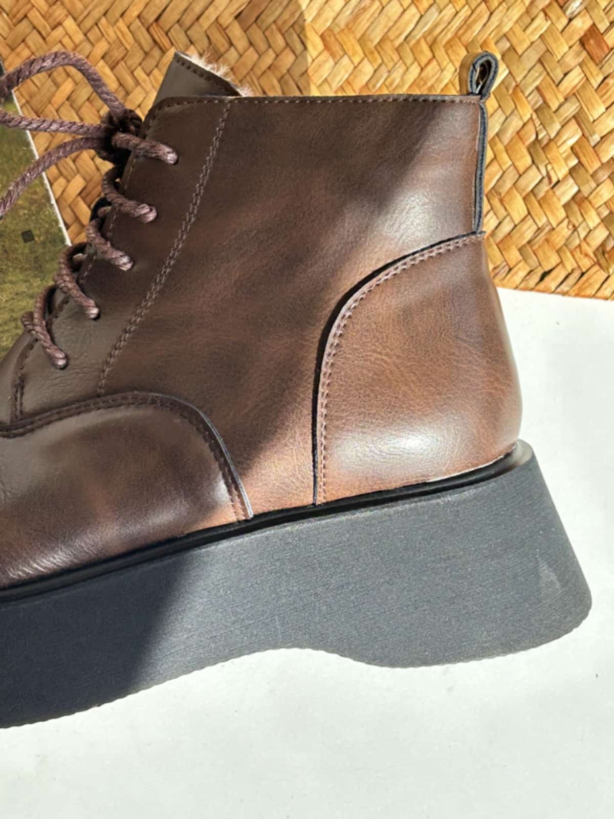 Round head lace-up thick-soled Martin boots winter velvet fashion heightening small leather shoes short boots