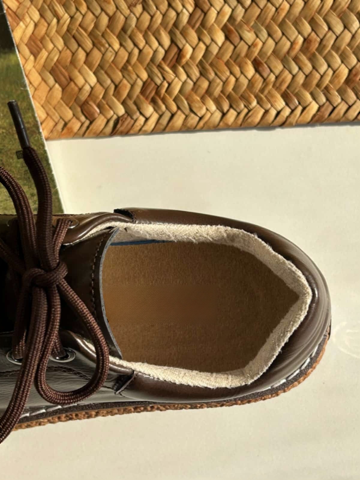 Round head lace-up platform big head shoes fashionable shell head brown small leather shoes