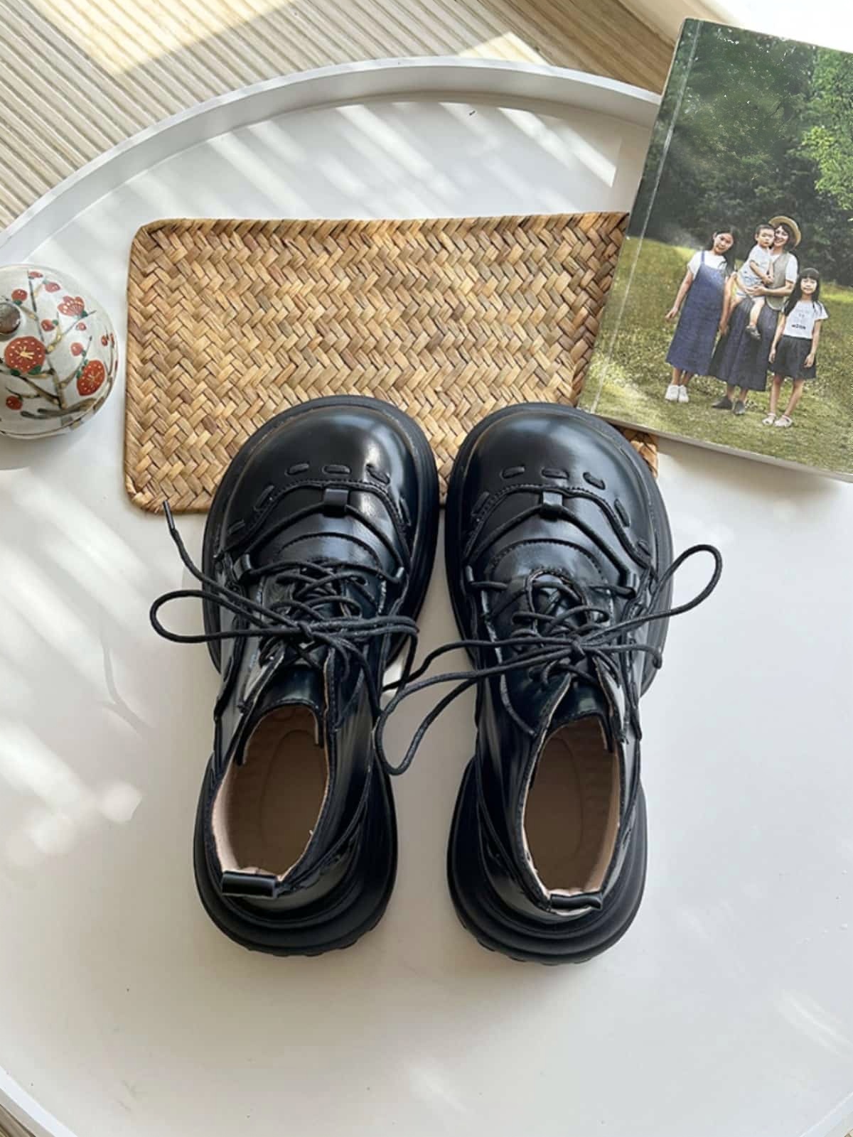 Round head lace-up thick-soled Martin boots autumn new thick heel heightening handsome locomotive boots short boots