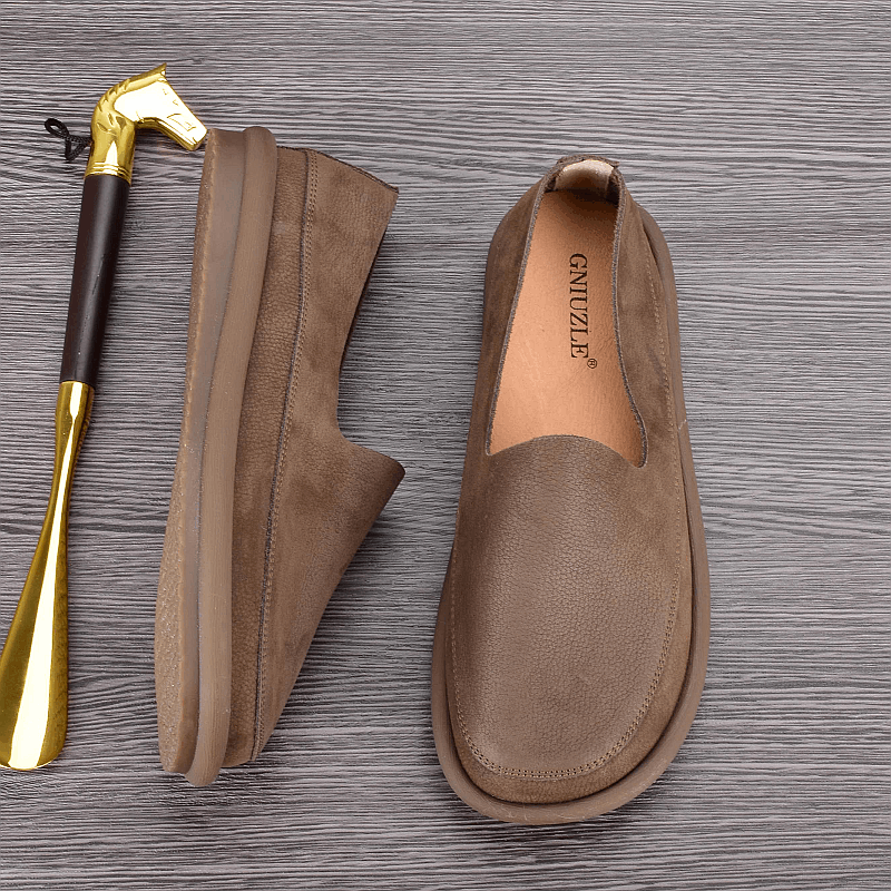 Summer breathable Doudou shoes men's leather soft-soled casual single-layer leather shoes wide feet round head one pedal driving shoes