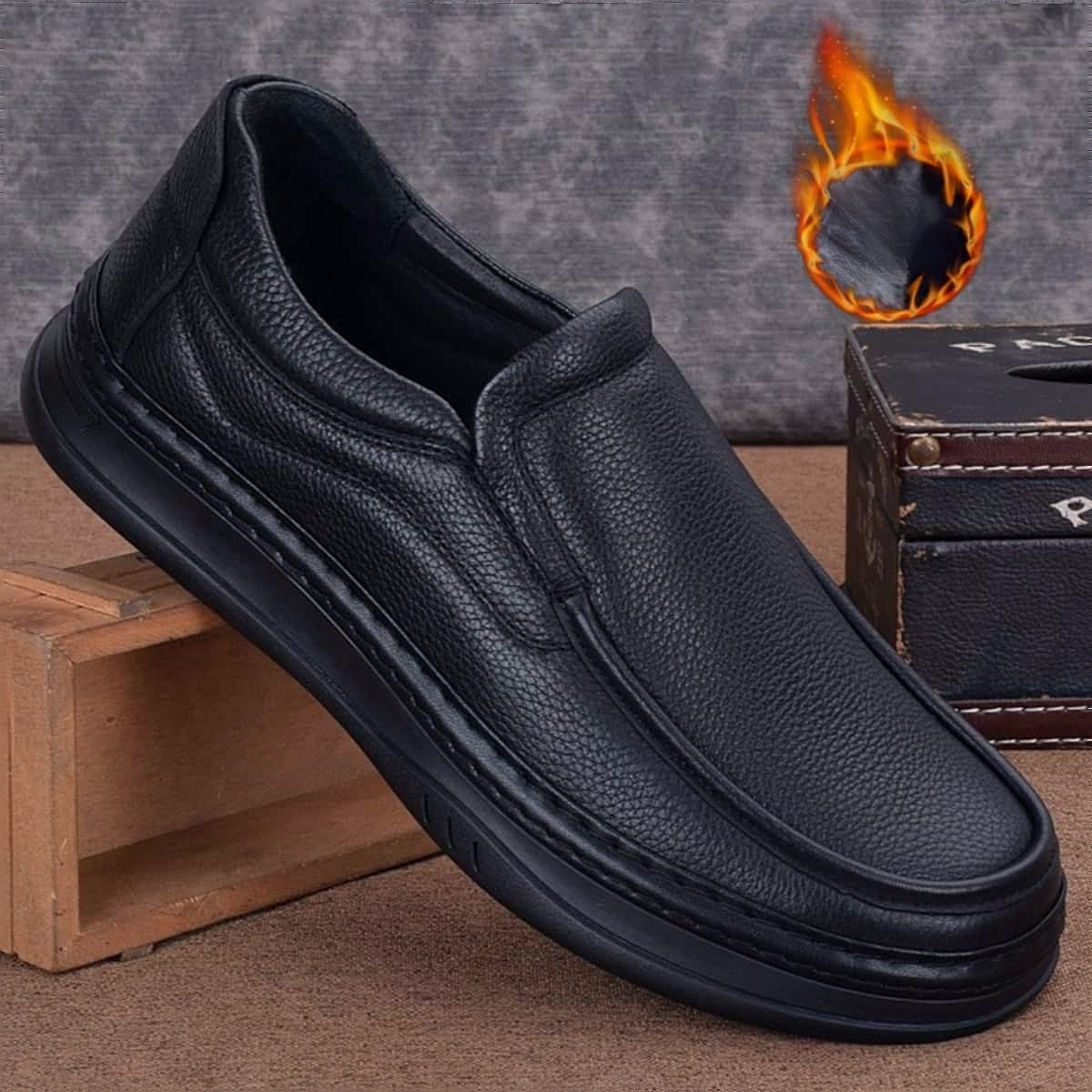 Leather men's leather shoes men's cowhide shoes business casual shoes round head foot cover soft sole thick sole wear-resistant one-pedal men's s