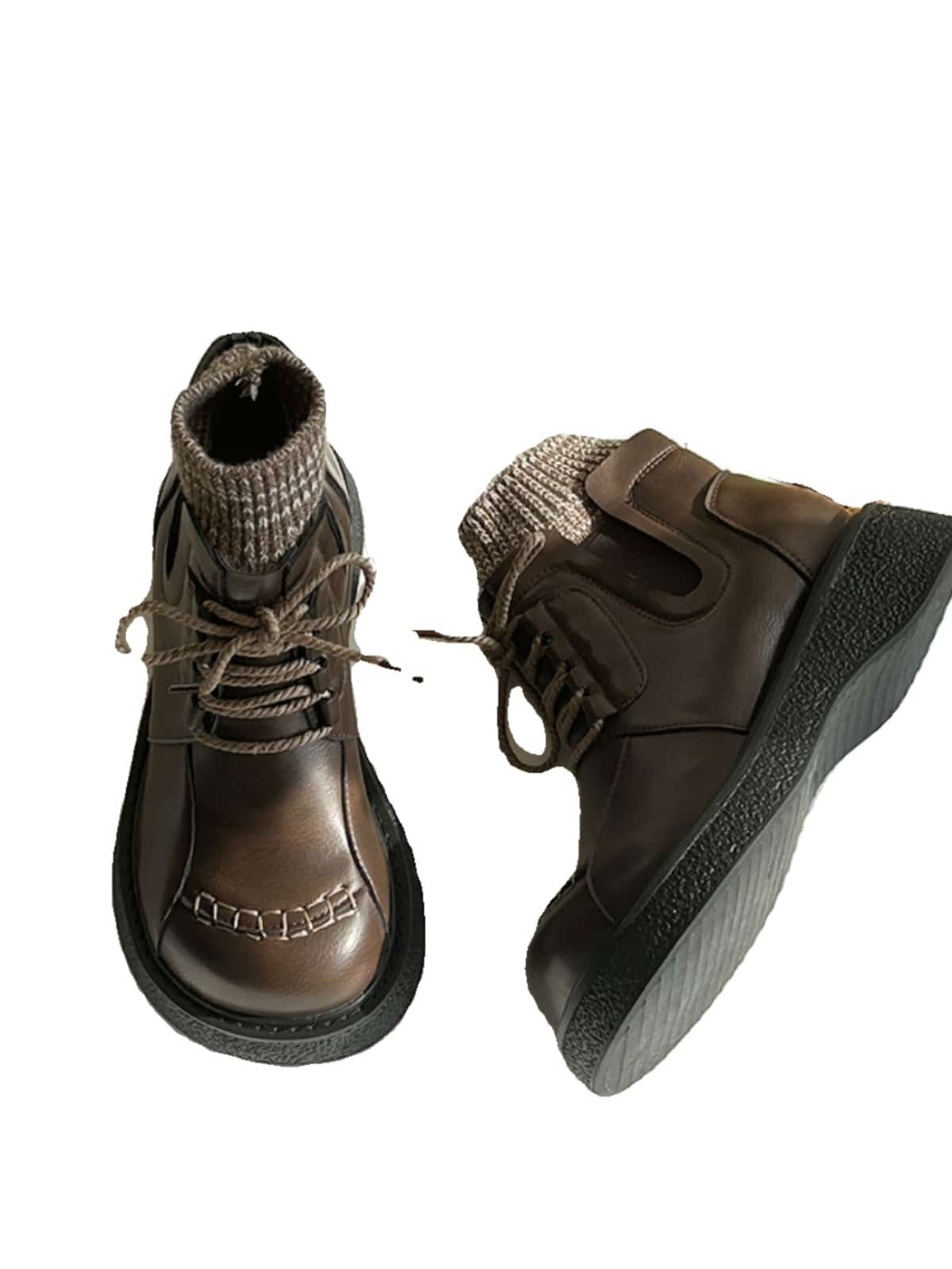 Wool mouth round head lace-up platform big head shoes winter velvet black Martin boots