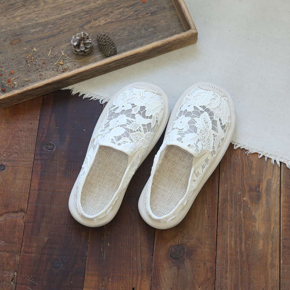 Mesh bag head flat bottom half slippers summer hand embroidered cotton and linen breathable soft bottom cool slippers