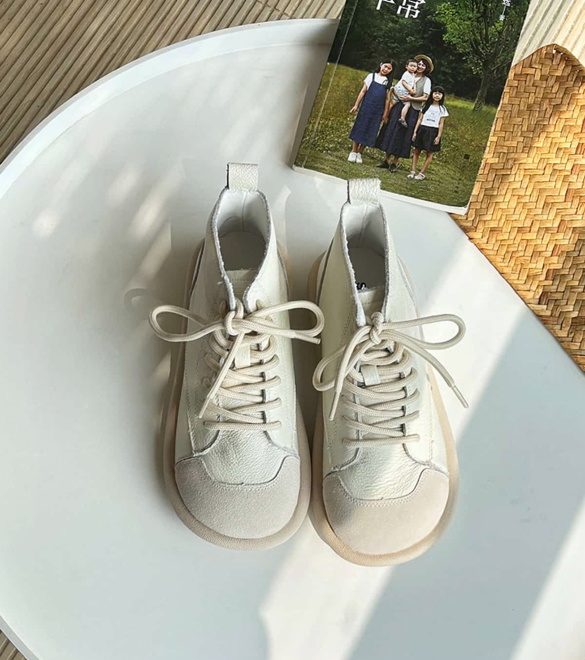 Leather Round Head Strap-Up Flat Bottom Martin Boots Comfortable Soft Sole Short Boots