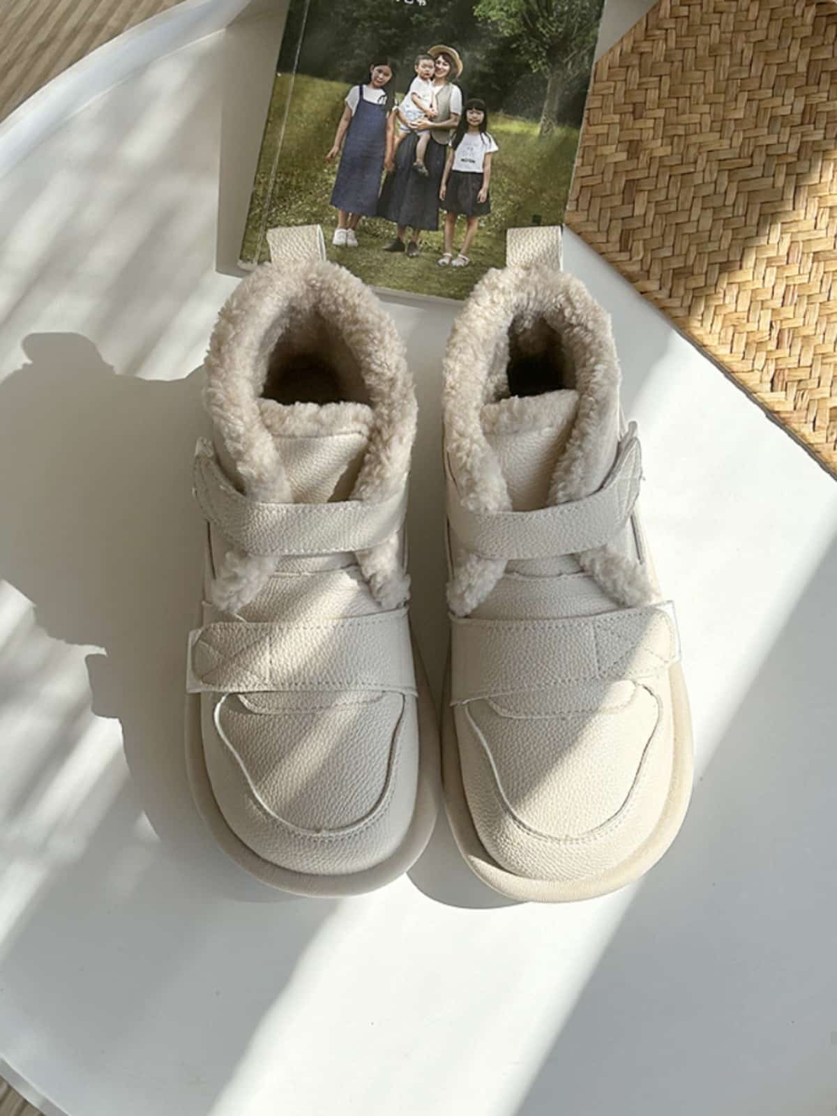 Imitation lamb wool round head flat-bottomed short boots winter Velcro cute warm snow boots