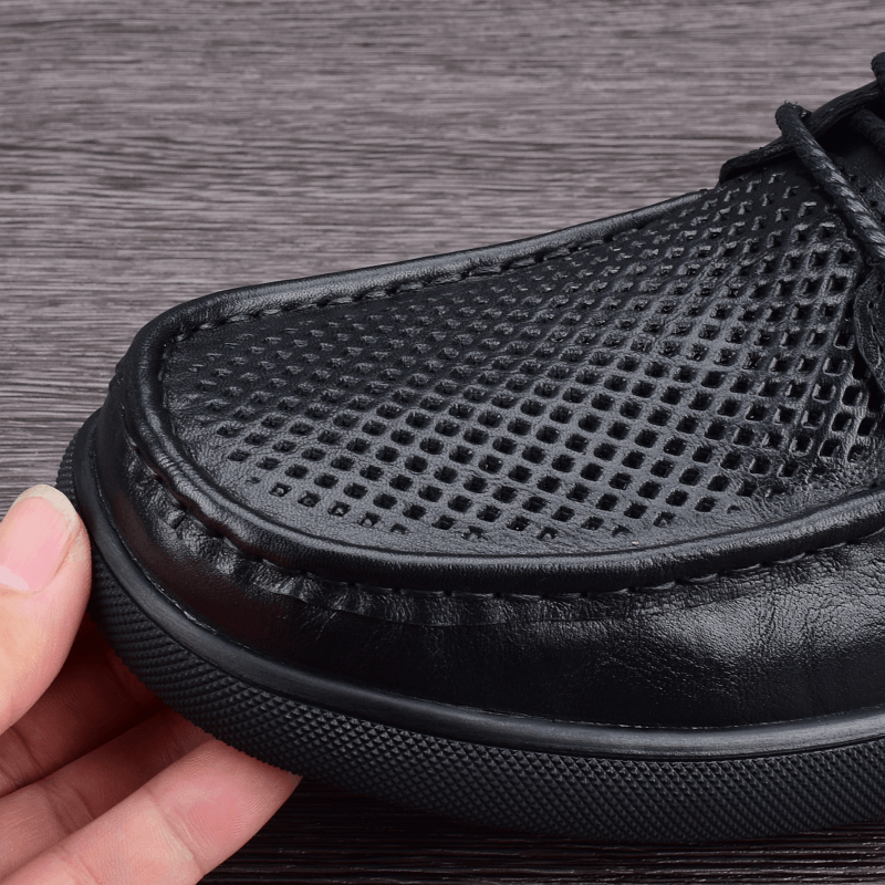 Men's shoes first layer cowhide summer hollow leather shoes men's breathable leather soft sole British punched hole shoes
