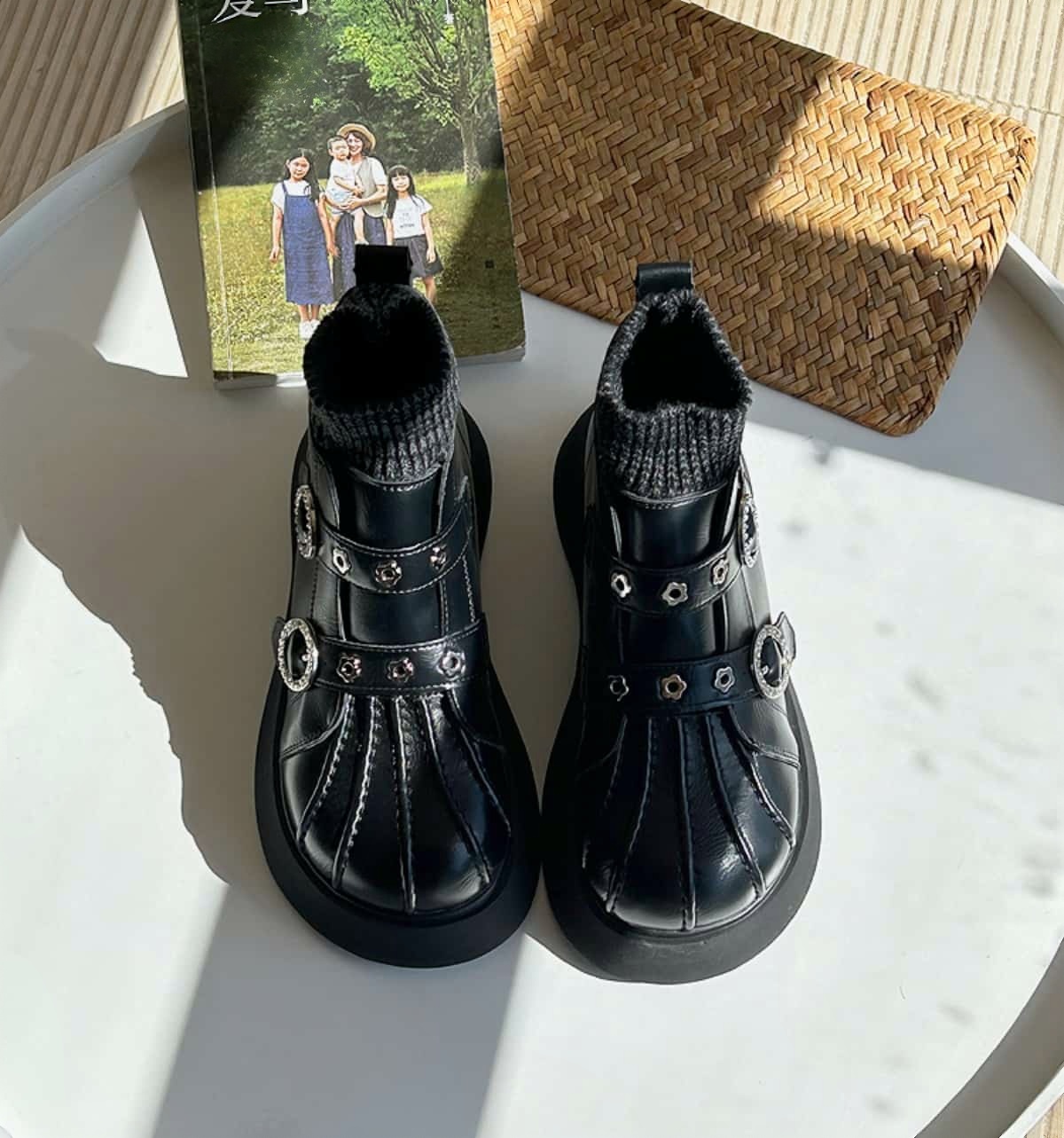 Wool mouth round head thick sole big head shoes winter warm muffin bottom fashion short boots women