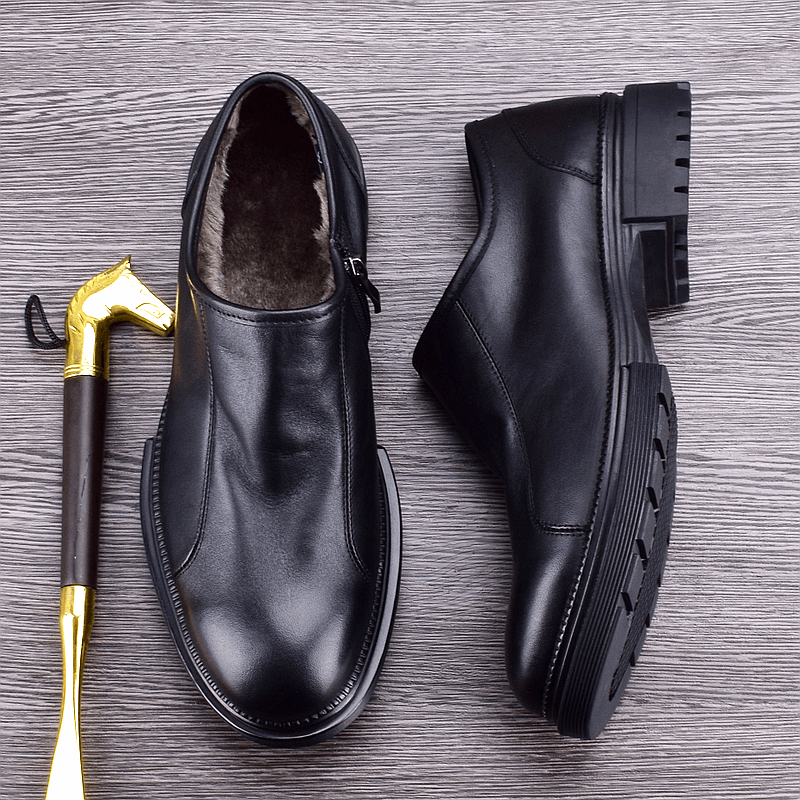 Winter men's leather shoes velvet warm cotton shoes genuine leather first layer cowhide non-slip wear-resistant business dress men's shoes