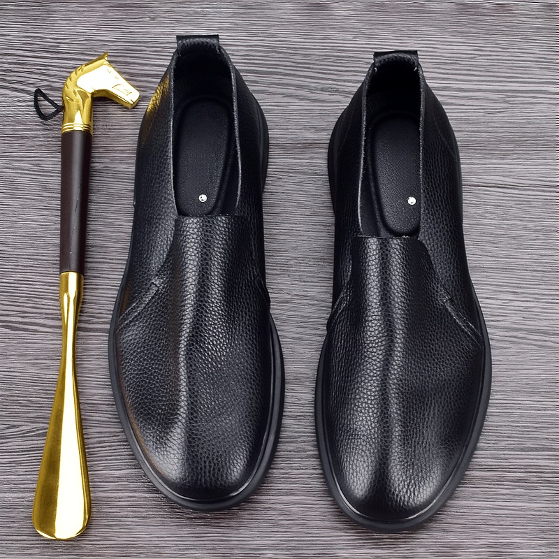 Single-layer cowhide men's shoes summer breathable casual leather shoes men's leather soft-soled lightweight loafers one-pedal lazy shoes