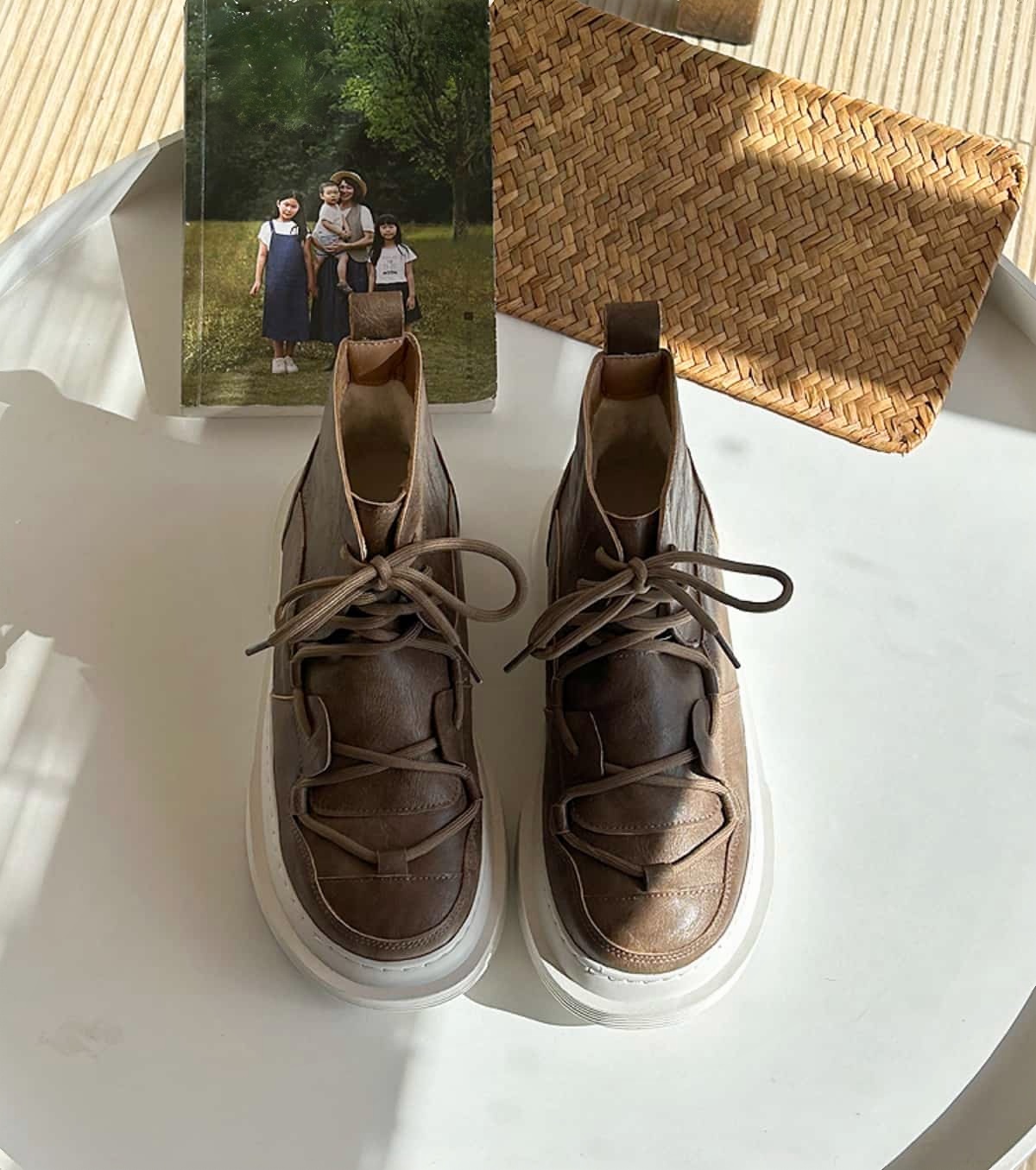 Round head lace-up thick-soled Martin boots winter velvet handsome versatile short boots women