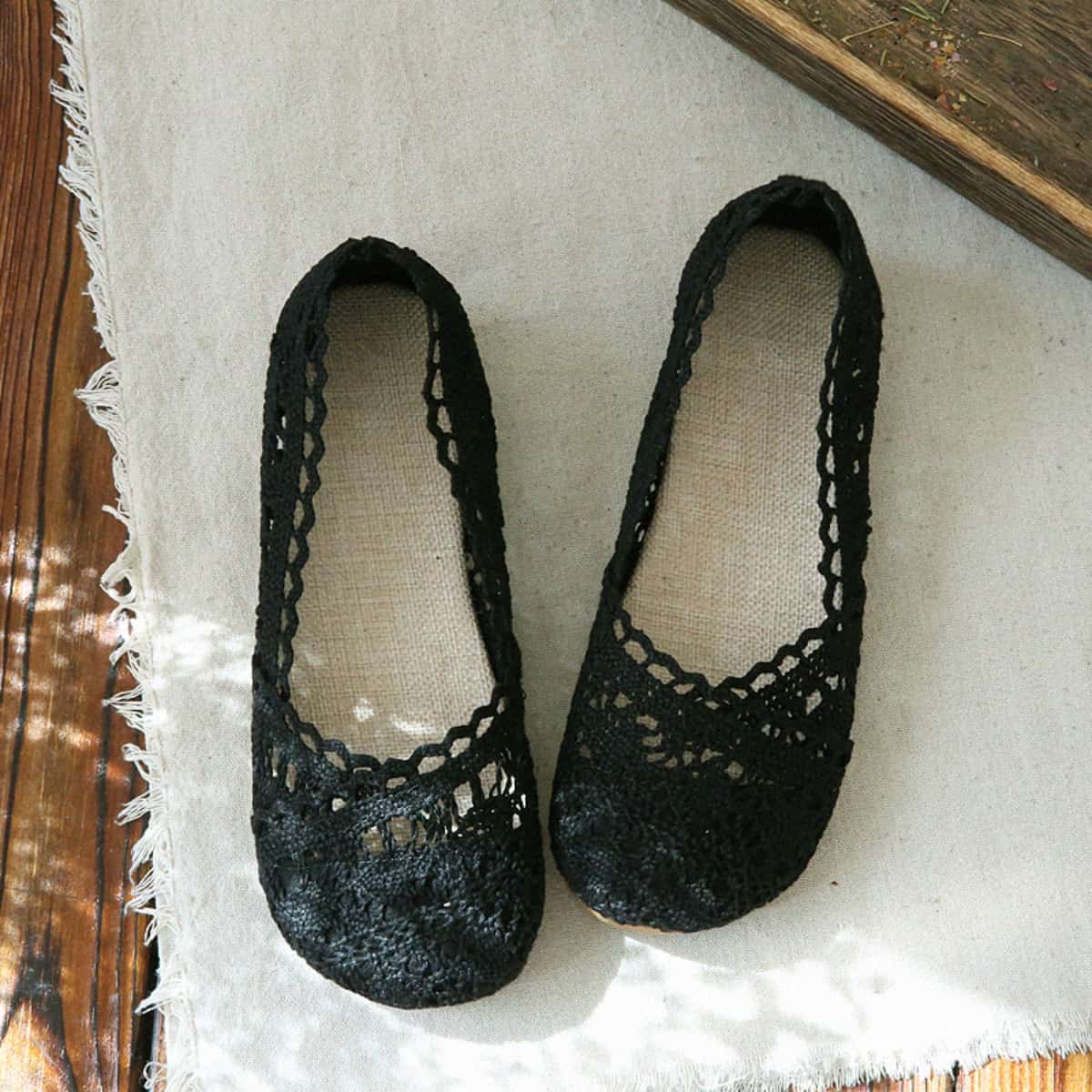 Hollow round head flat shoes summer cotton and linen comfortable one foot net shoes fisherman shoes single shoes women