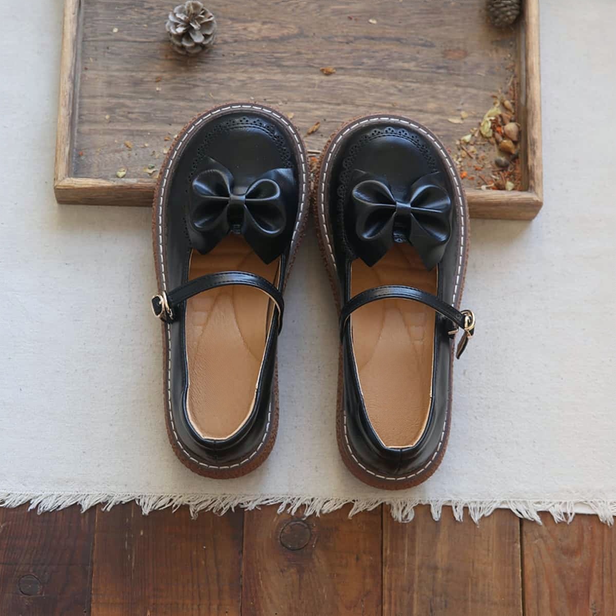 Round head platform big head shoes bow word belt versatile Mary Jane shoes sandals women