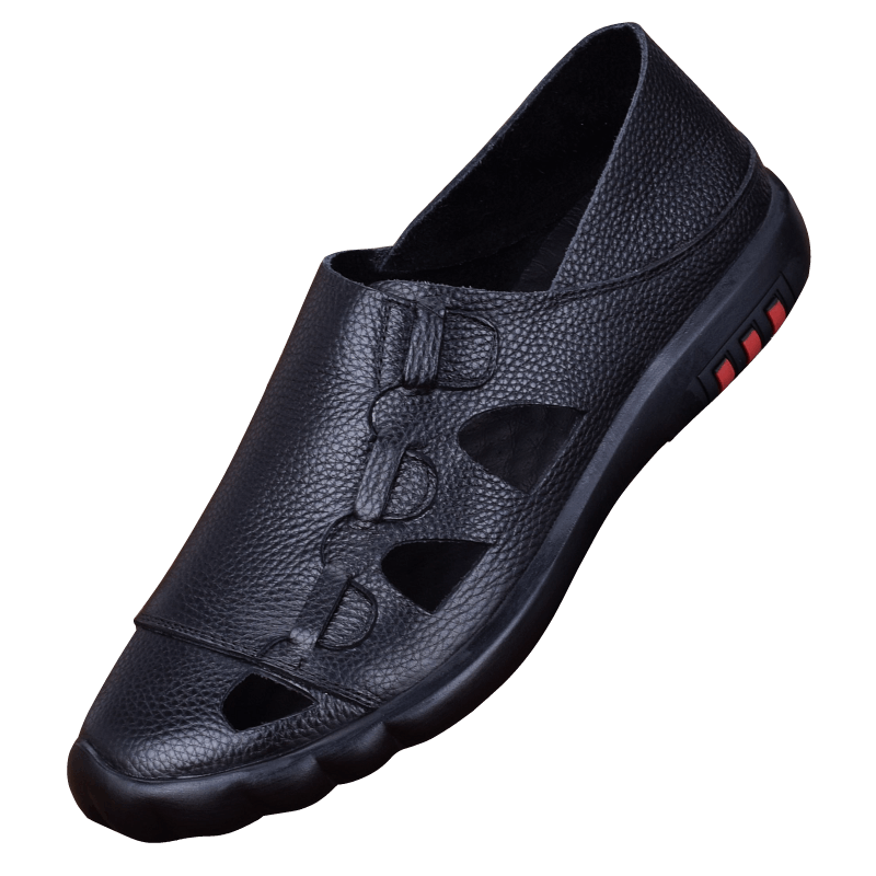 Summer men's sandals leather hole shoes breathable soft leather soft sole non-slip first layer cowhide sandals men's bag head