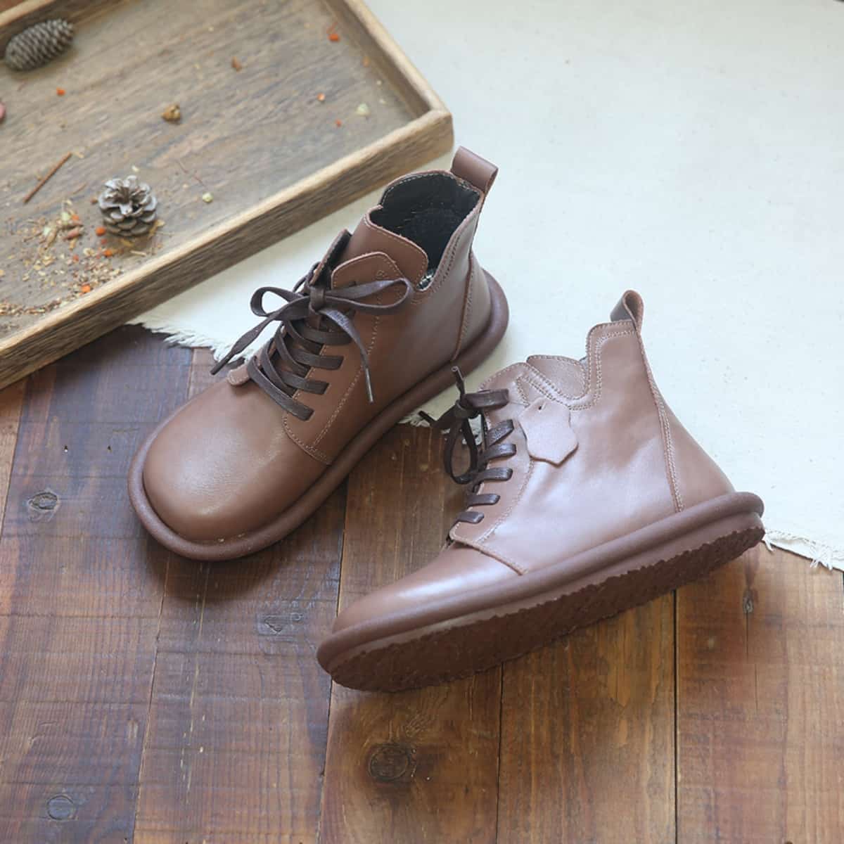 Big Head Martin Boots Women's Leather Round Head Lace-Up Short Boots Comfortable Soft Sole Boots