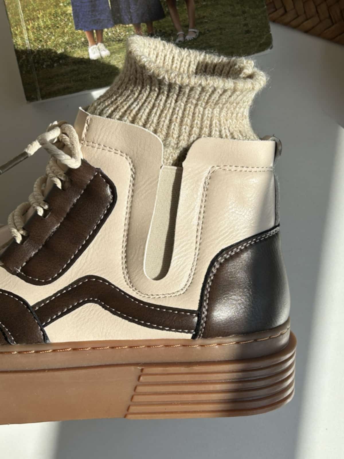 Wool mouth round head lace-up platform short boots winter velvet medium heel Martin boots