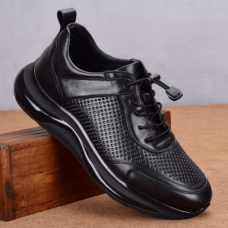 Genuine leather sports men's cowhide summer breathable casual shoes hollowed out leather shoes punched holes lightweight air cushion