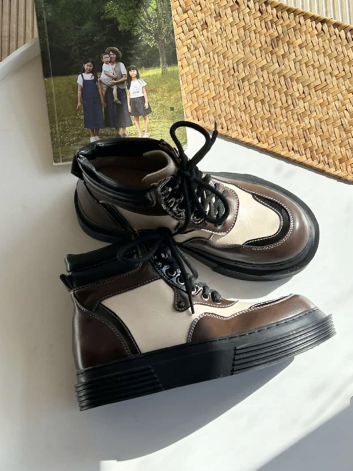 Round head lace-up thick-soled Martin boots autumn and winter personality handsome trendy cool locomotive boots short boots women