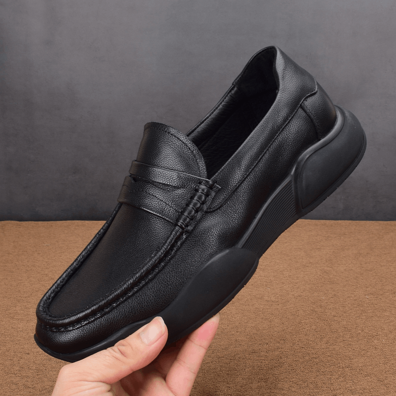 Breathable spring men's casual leather shoes genuine leather first layer cowhide shock absorption one-pedal loafers