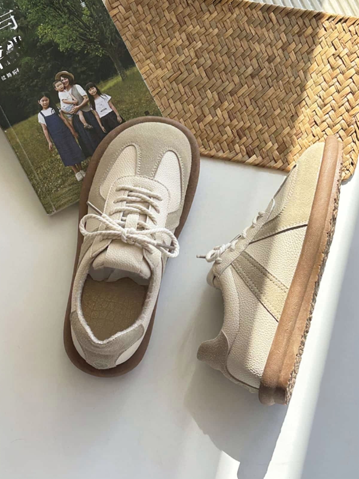 Round head lace-up flat shoes, new soft-soled deep-mouth single shoes, German training shoes autumn