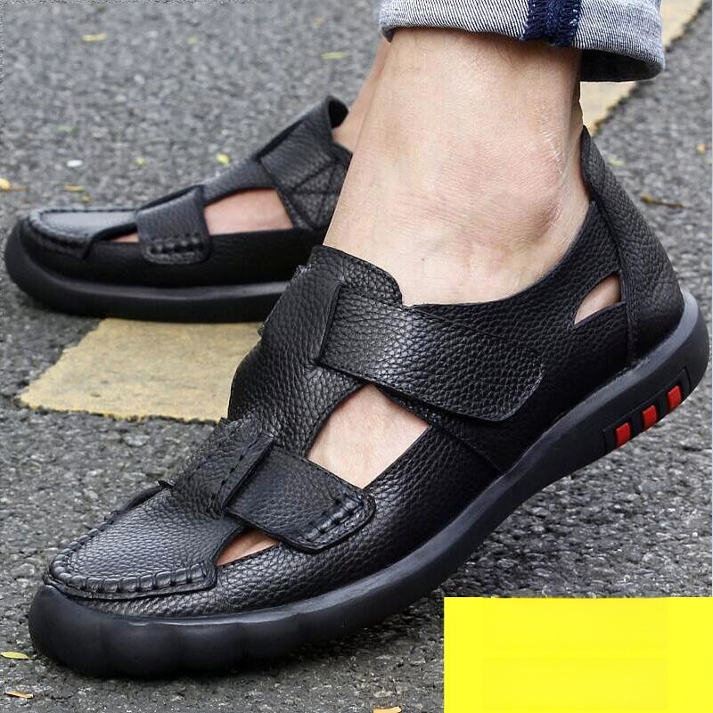 Men's sandals leather summer soft sole non-slip casual hole shoes men's breathable first layer cowhide sandals