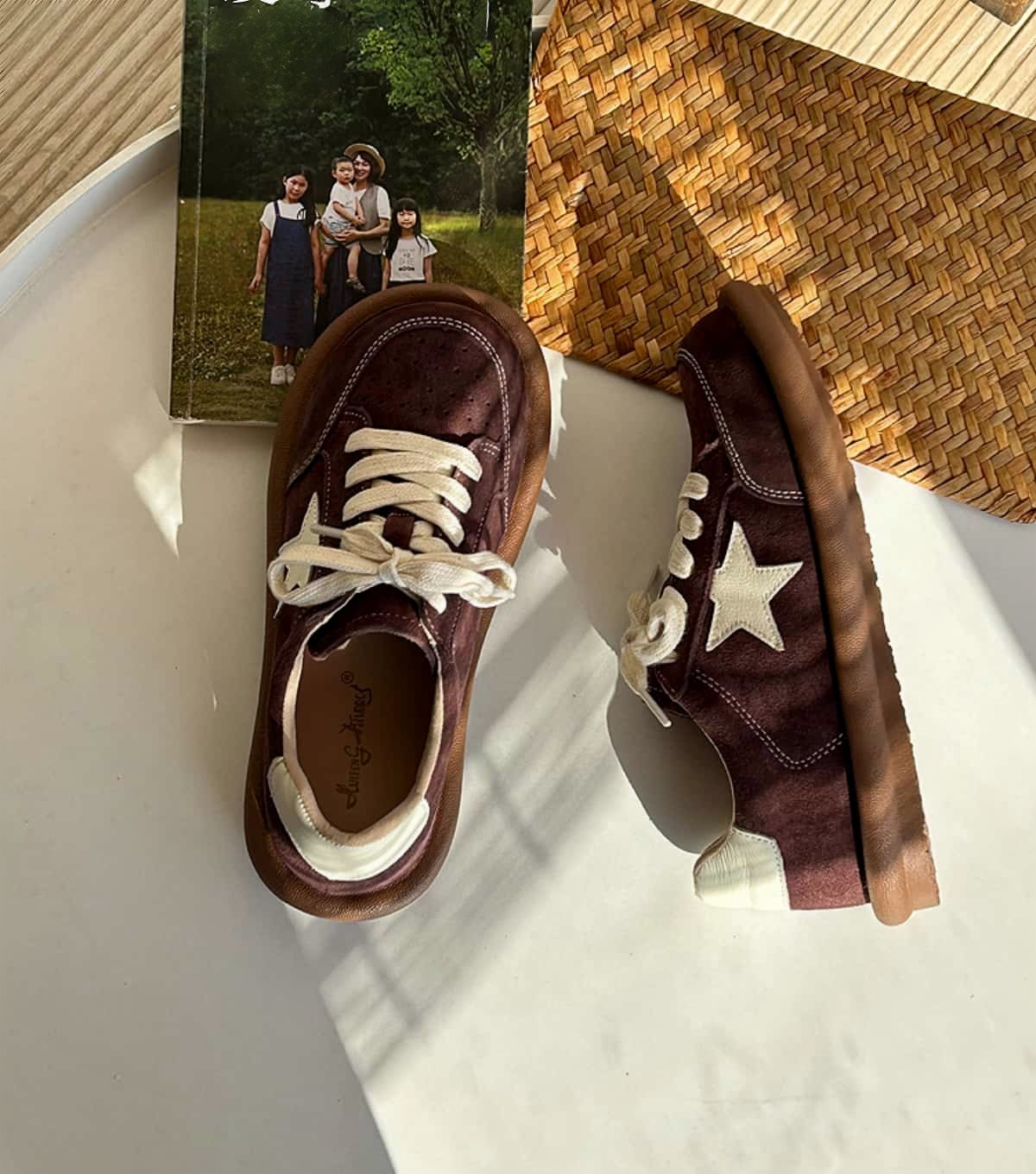 Leather round head lace-up flat shoes spring and summer breathable soft-soled German training shoes single shoes