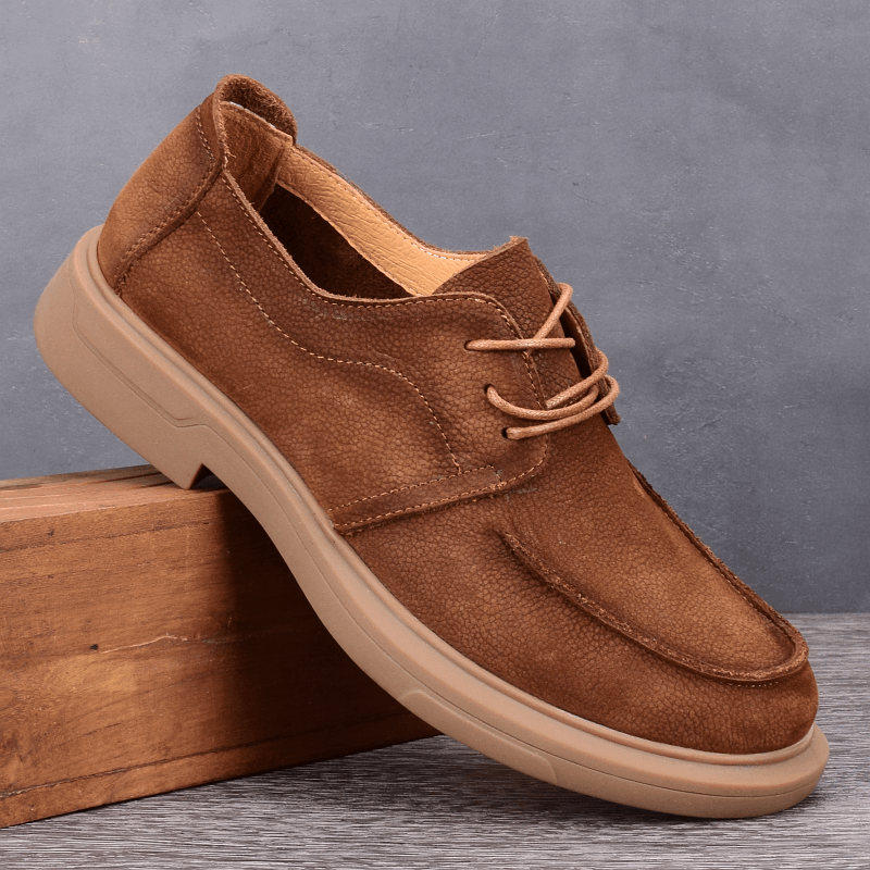 British style fashion round head leather shoes men's genuine leather lace-up men's shoes soft sole soft leather low top big head single shoes