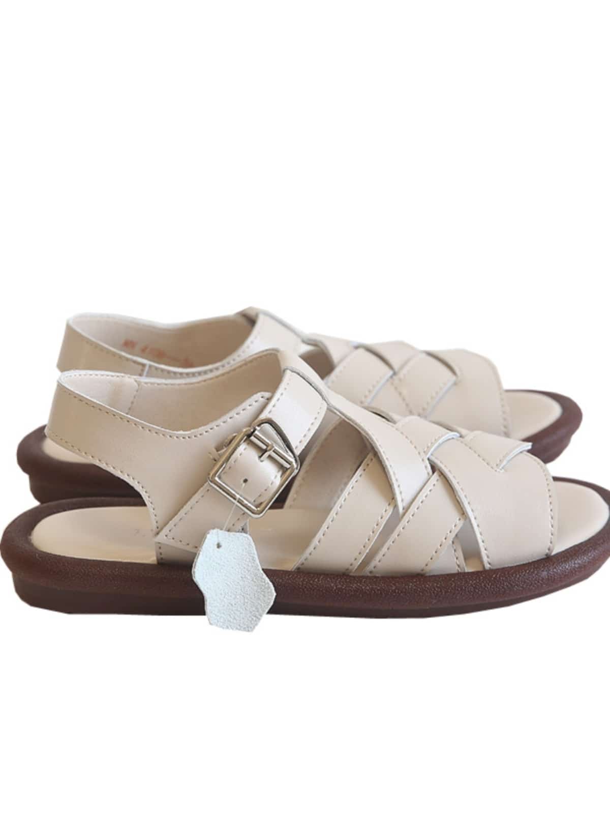 Leather Woven Round Head Flats Summer Soft Sole Hollow Roman Open-toed Sandals