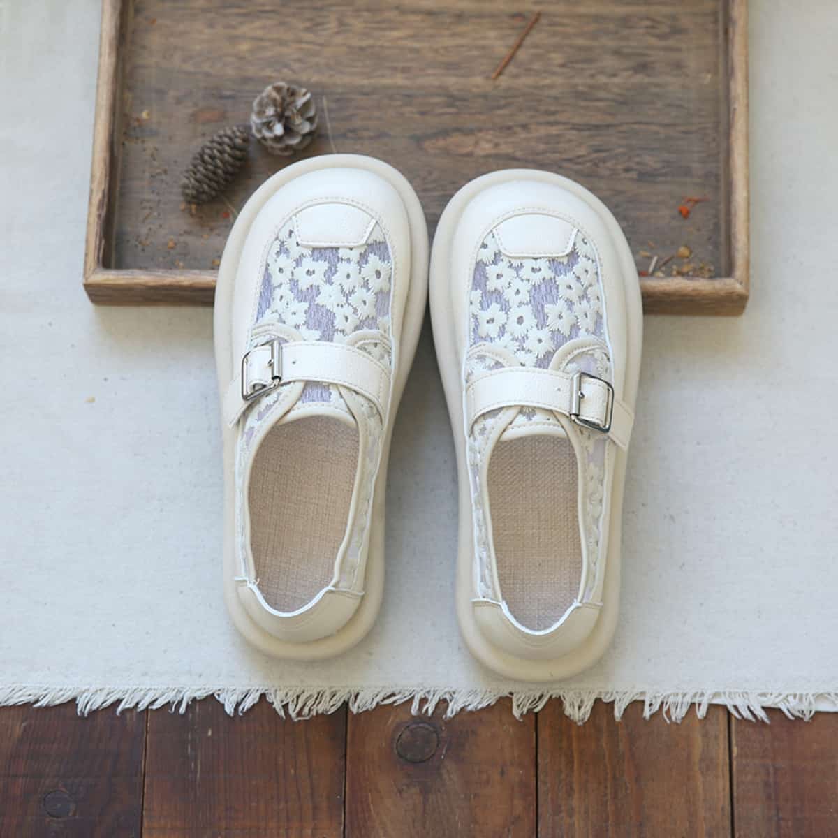 Daisy round head flat shoes cotton and linen handmade comfortable one foot net shoes single shoes summer
