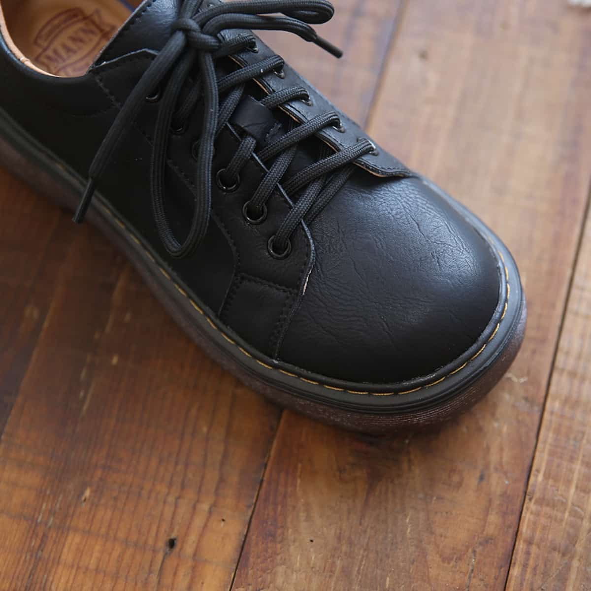 Round head lace-up platform single shoes spring new college style versatile black height-increasing small leather shoes women