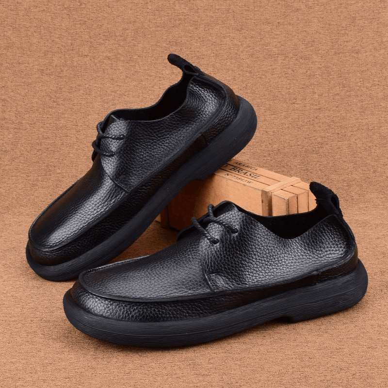 Men's shoes genuine leather first layer cowhide breathable wide feet big head shoes soft sole leather shoes men's lace-up large size single shoes