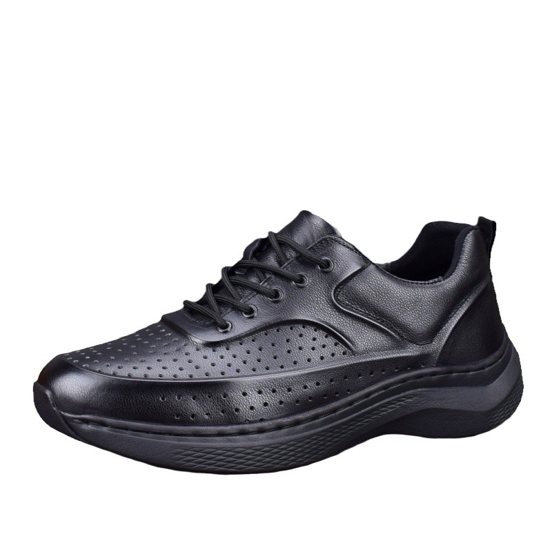 Hollow leather shoes men's summer breathable men's shoes genuine leather first layer cowhide stitching lightweight solid sports shoes