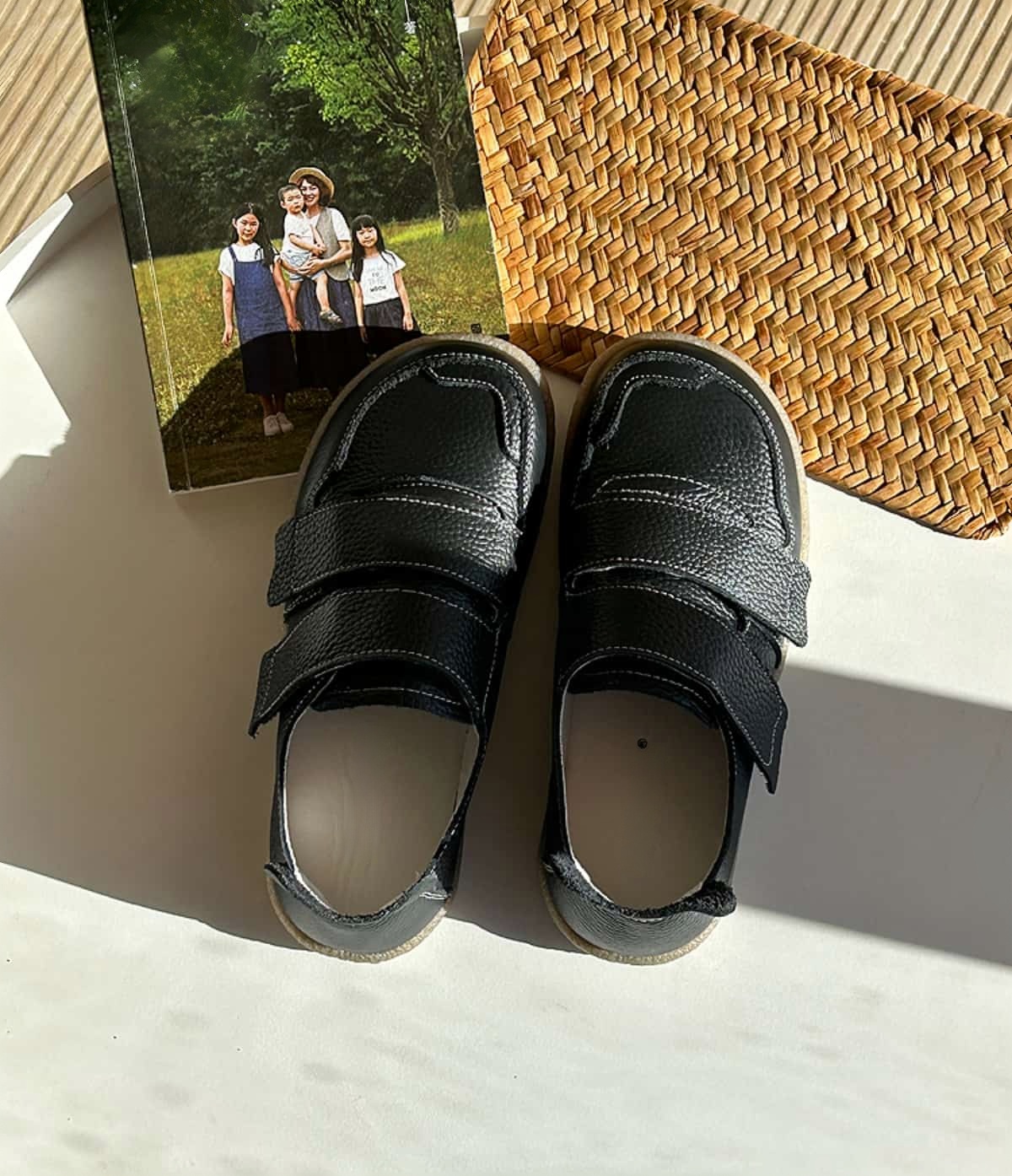 Leather Round Head Flat Shoes Velcro Soft Sole Versatile Little White Shoes