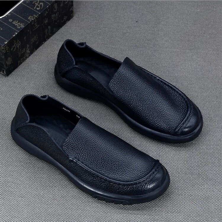 Casual single-layer leather shoes men's genuine leather first-layer cowhide foot cover lazy shoes men's breathable driving shoes soft sole