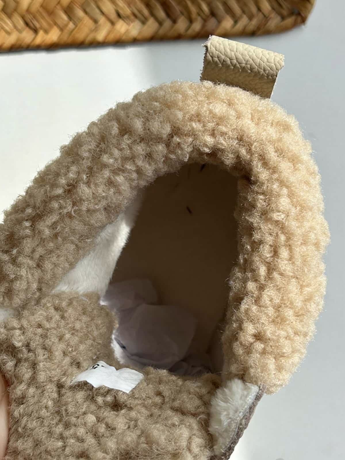 Leather Round Head Strap-Up Flat Bottom Martin Boots Winter Imitation Lamb Fleece Comfortable Warm Boots