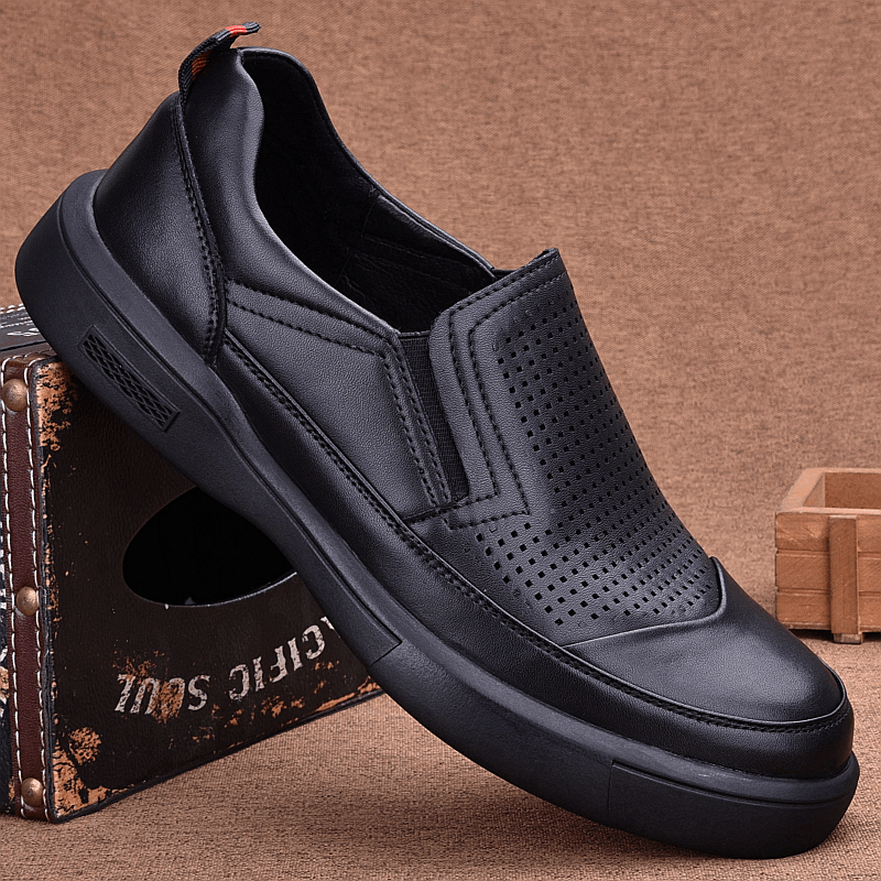 Genuine leather summer perforated breathable hollow leather shoes men's thick-soled first-layer cowhide wear-resistant wide-foot hole shoes