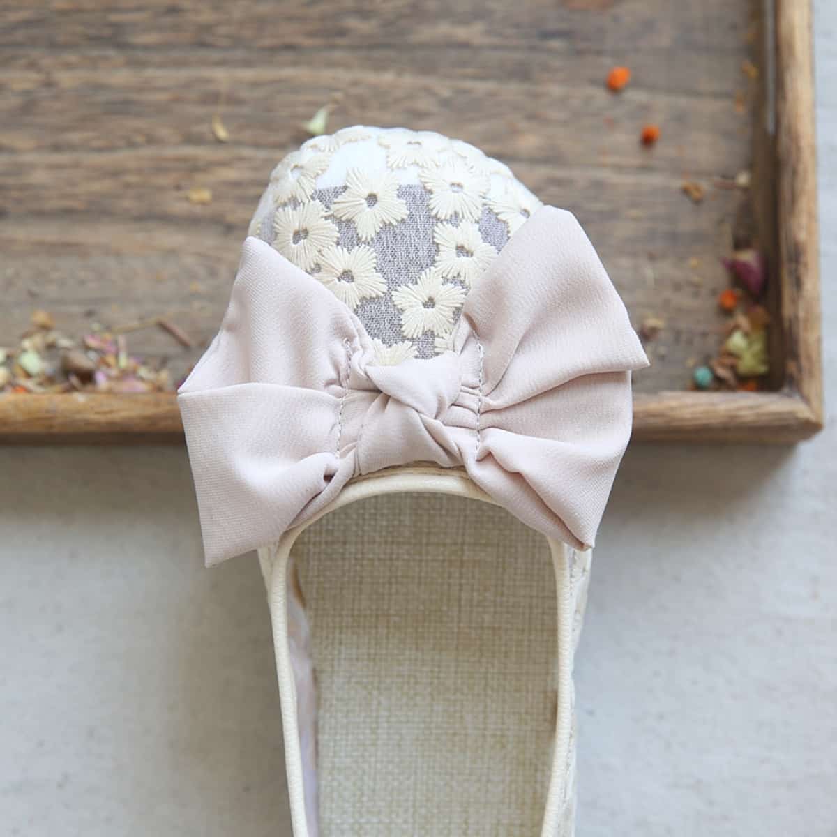 Mesh daisy round head flats summer big bow cotton and linen low heel light mouth single shoes