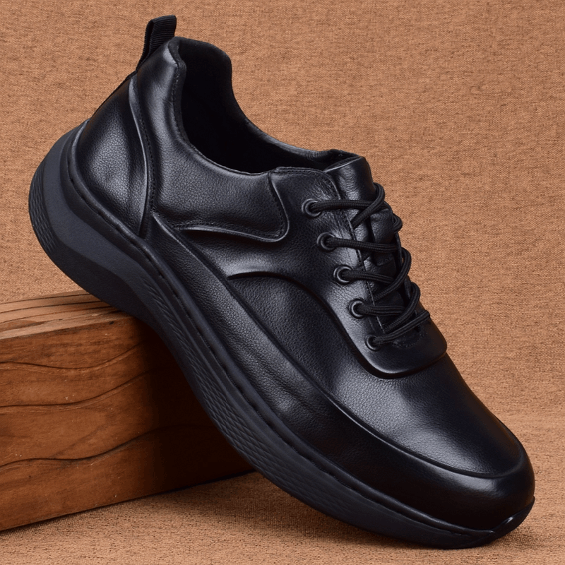 Sneakers Men's leather casual leather shoes Solid thick-soled wear-resistant first-layer cowhide lightweight running shoes