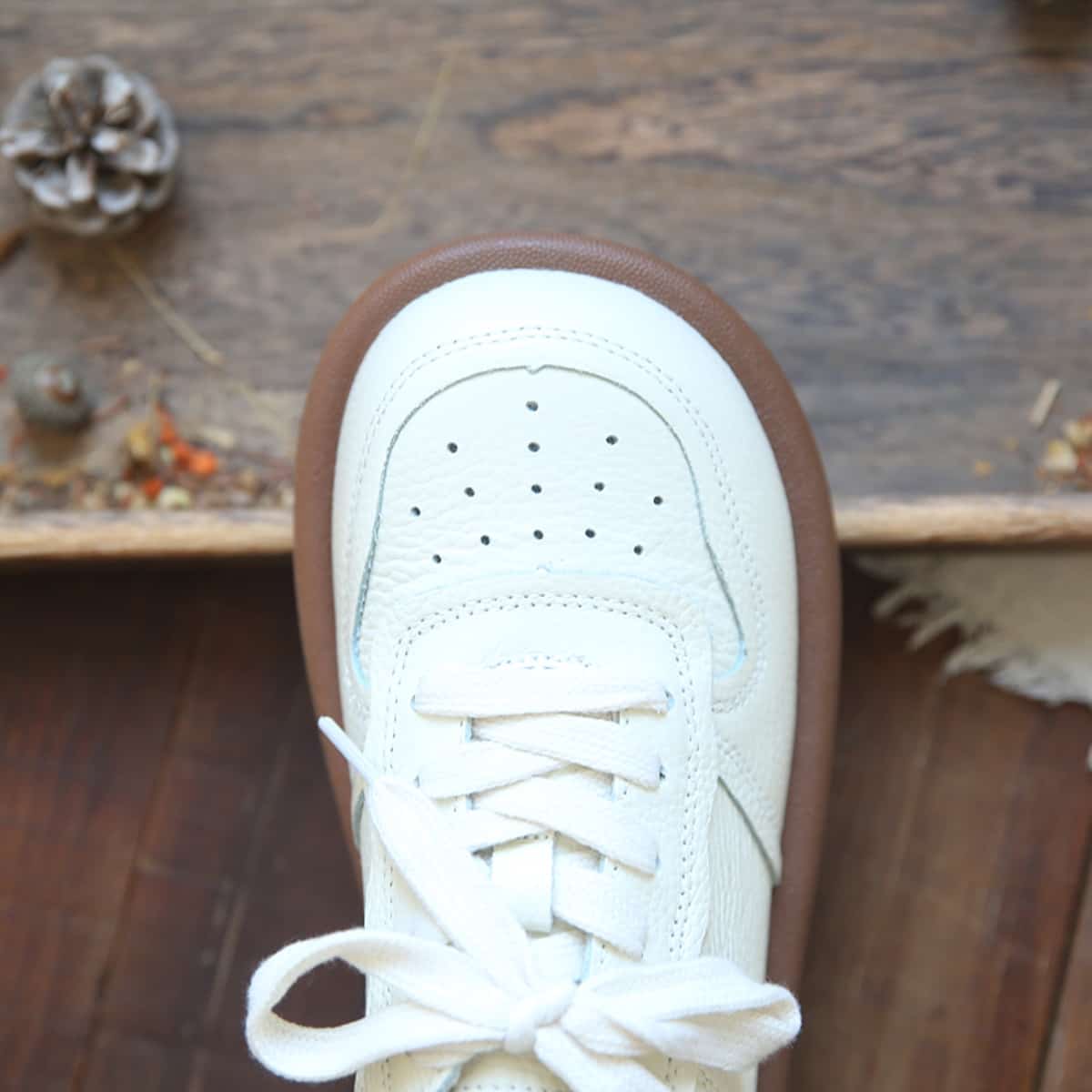 Leather round head lace-up small leather shoes summer soft-soled breathable shoes single shoes little white shoes