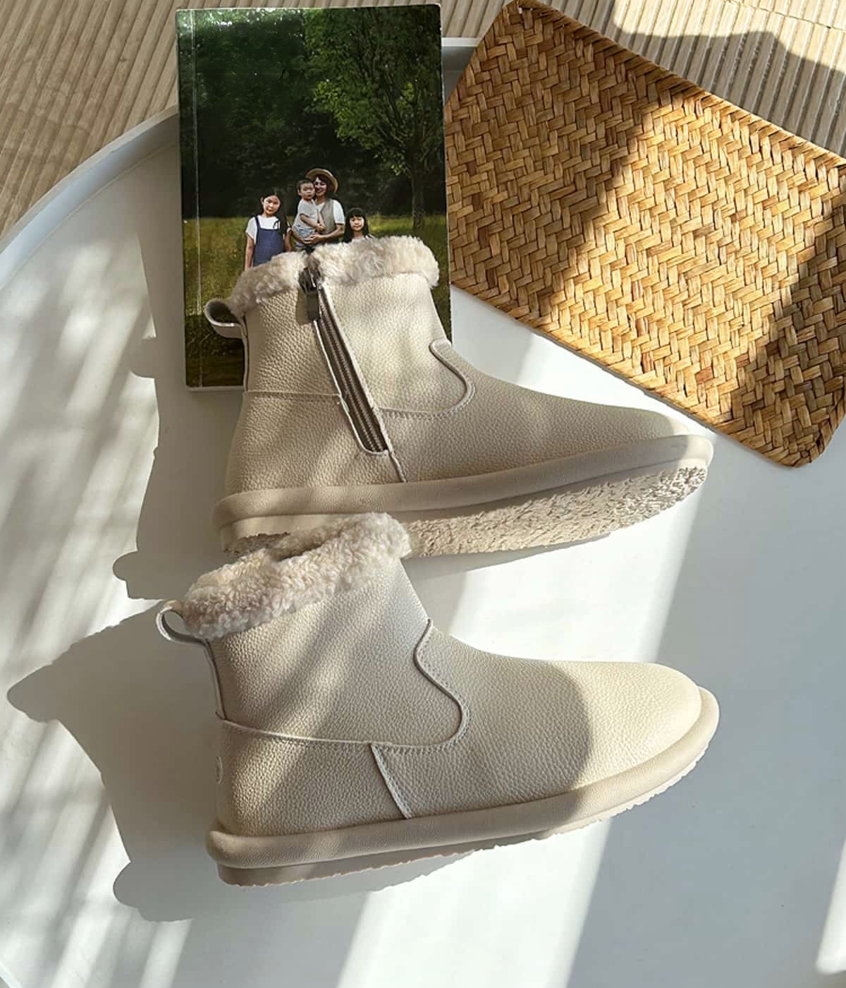 Round Head Flat Bottom Short Boots Winter Imitation Lamb Fleece Fashion Side Zipper Snow Boots