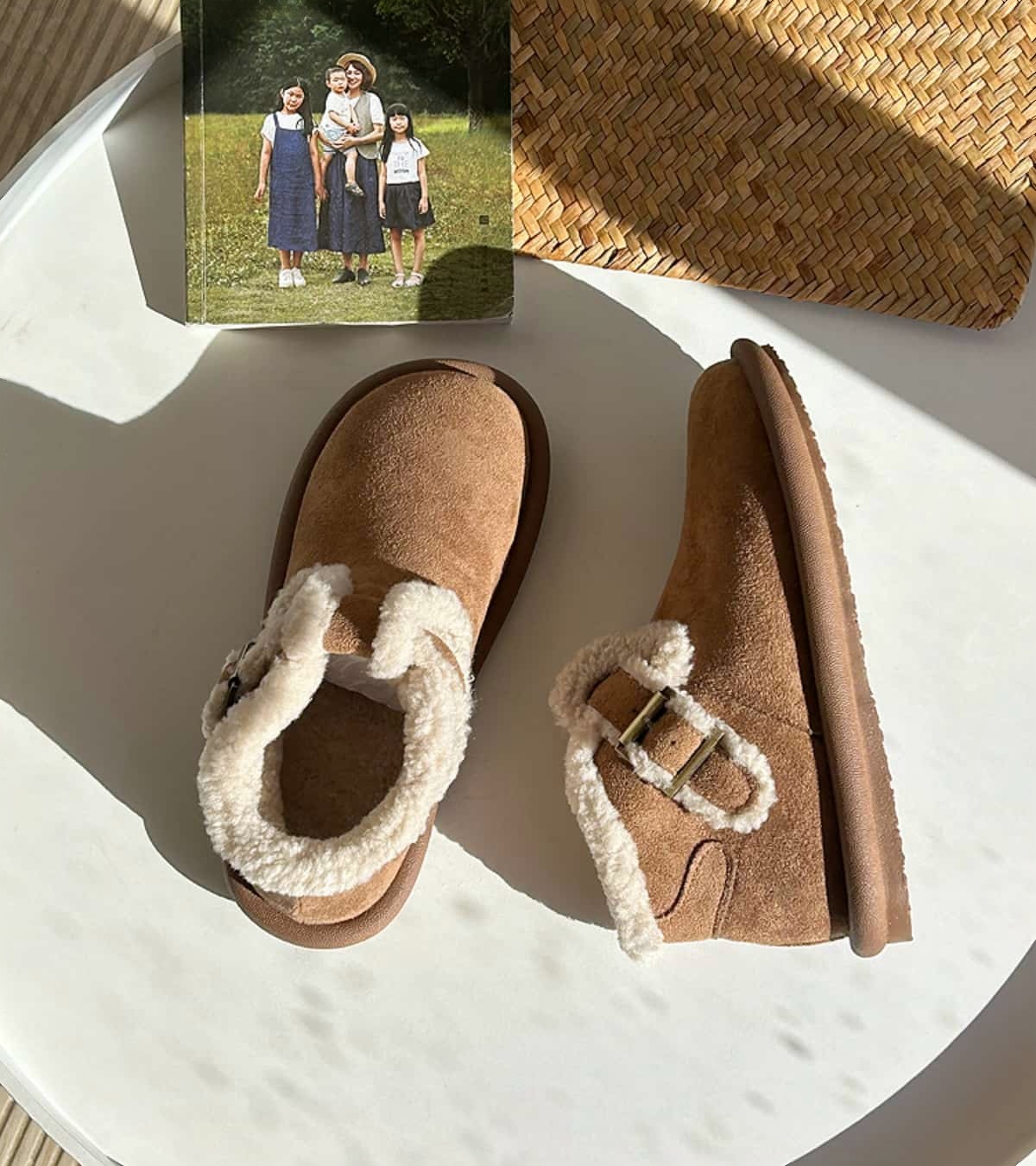 Imitation lamb wool round head flat-bottomed short boots winter belt buckle simple warm snow boots