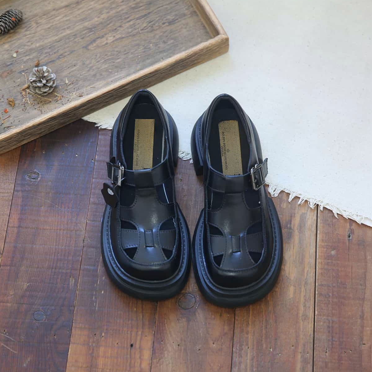 Leather hollow bag head platform big head shoes summer new fashion thick heel Roman sandals women
