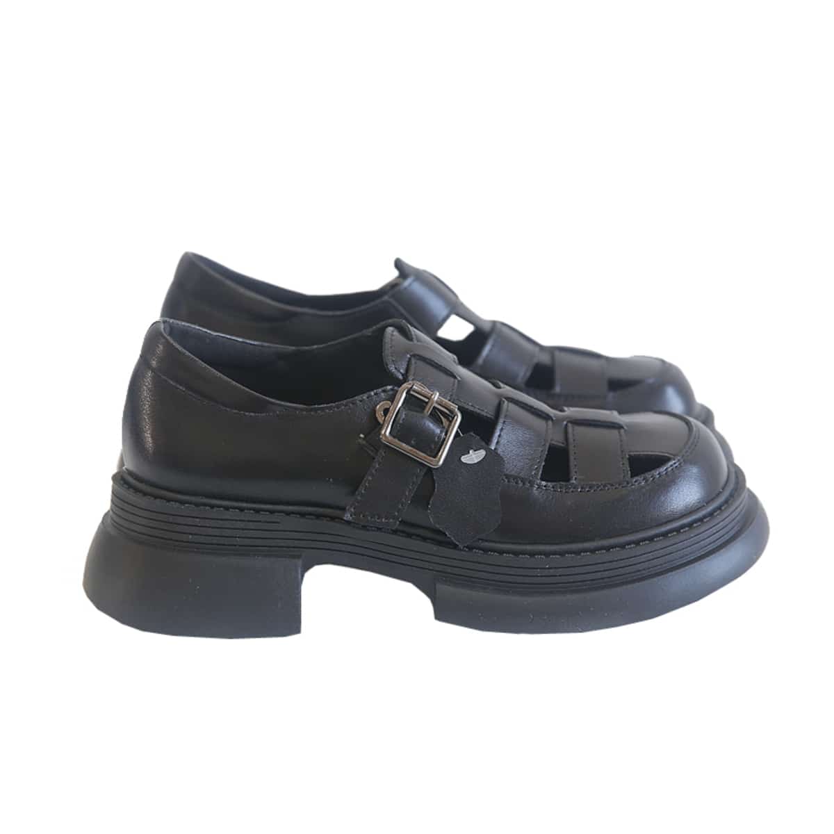 Leather hollow bag head thick sole big head shoes thick heel classic leather sandals Roman shoes summer