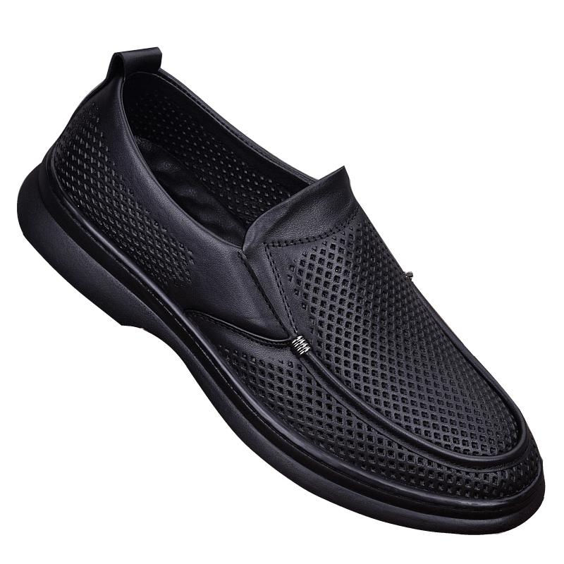 Summer business leisure hollow leather shoes men's leather sandals breathable soft sole large size hole shoes soft leather