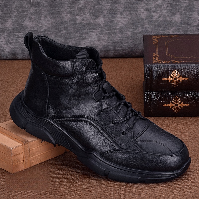 High-top leather shoes men's business leather winter velvet warm cotton shoes non-slip men's casual sports shoes