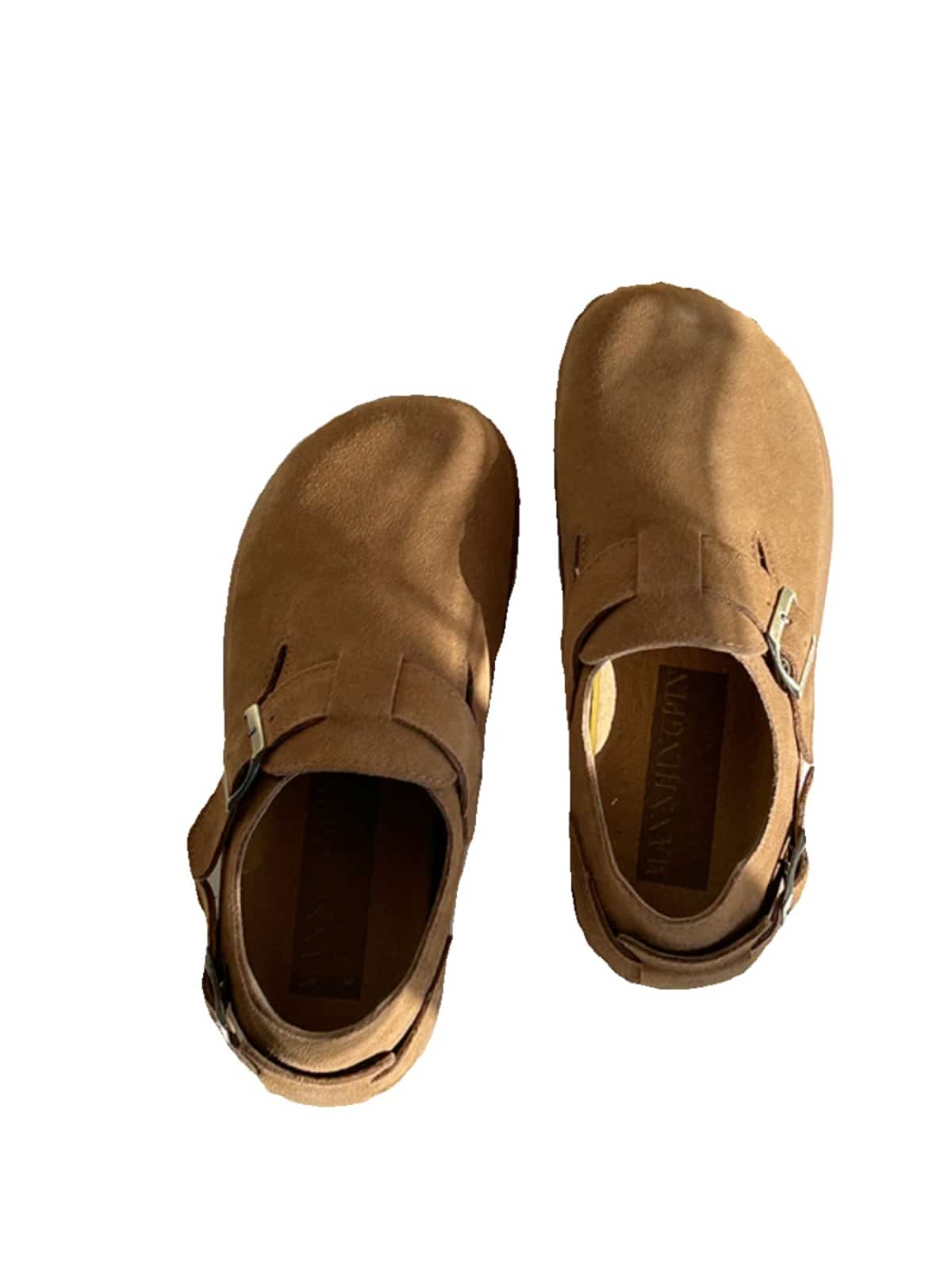 Leather round head Birkenstocks spring new belt buckle versatile soft sole single shoes