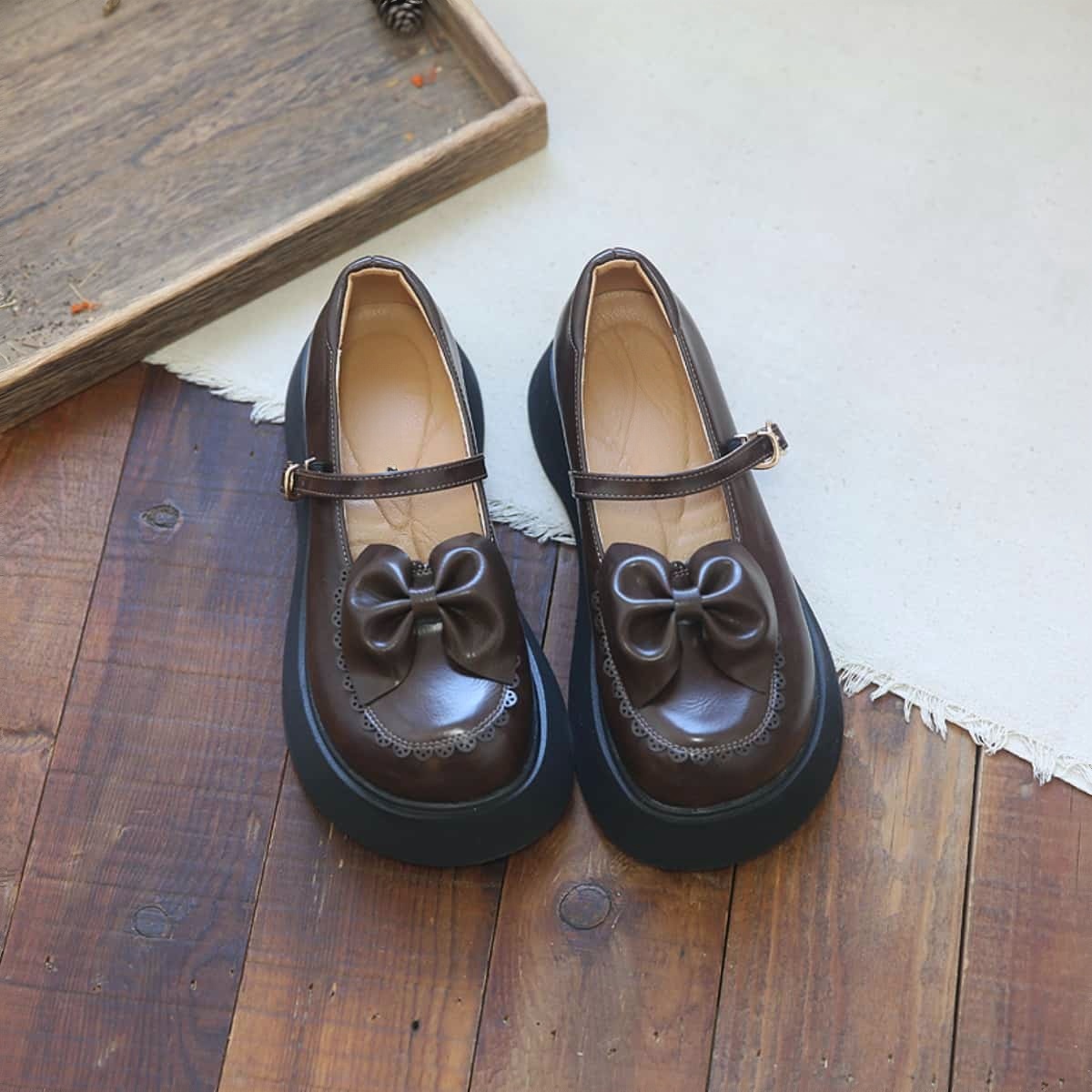 Round head platform big head shoes summer big bow muffin sole with Mary Jane sandals